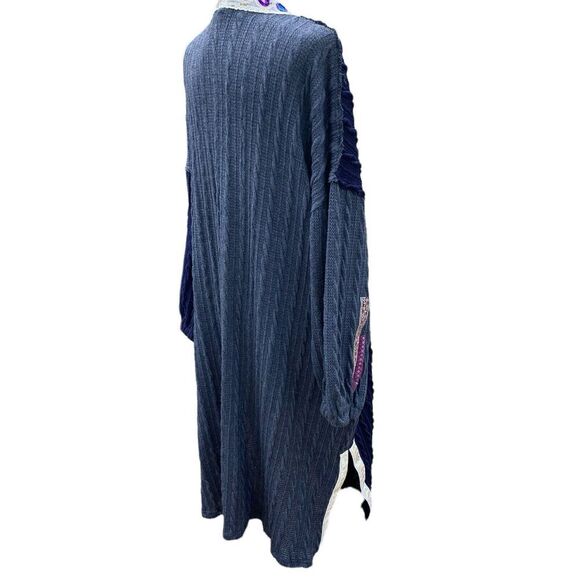 Pol Long Open Front Cardigan Kimono Knitted Navy Gray‎ Boho Embroidery SMJ368C - Picture 8 of 13